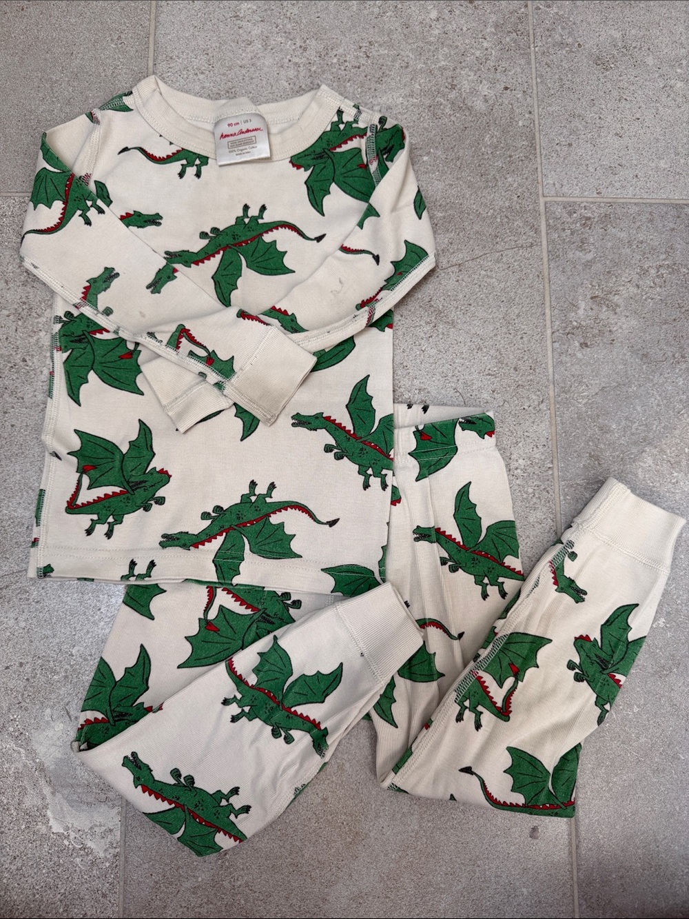 Hanna Andersson Long Johns Dragon Print, Cream & Green